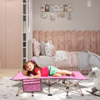 REDCAMP Extra Long Kids Cot for Sleeping 2-7 Years, Portable Travel Toddler Cot Bed with Carry Bag, Lightweight for Outdoor Indoor Home, Pink 53''x26''