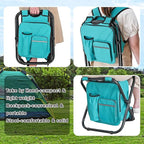 Kikerike Backpack Stool Cooler Chair Heavy Duty 300 LBS Max Load Portable Lightweight Stool Backpack Folding Fishing Cooler Seat for Camping Hunting Fishing - Blue-Green