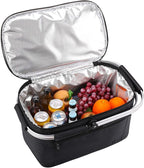 ALLCAMP Picnic Basket - 2 Ice Box Included 32L Insulated Cooler, Thickening Foldable Picnic Basket with Removable Baskets & Sewn-in Frame, Basket for House Warming Gifts New Home(Black)