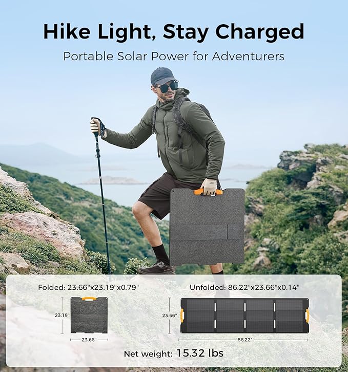 210W Portable Solar Panel with Adjustable Kickstand,IP65 Waterproof,High Efficiency Conversion,Foldable Solar Panel for Outdoor Camping,RVs and Home Backup