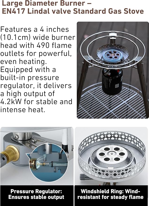 CAMPINGMOON Skottle Grill Cooking System Kit 18 inch Carbon Steel Pan Adjustable Legs Portable Camp Cooking Gear with Carry Bag (Skottle isobutane stove set GR-901)