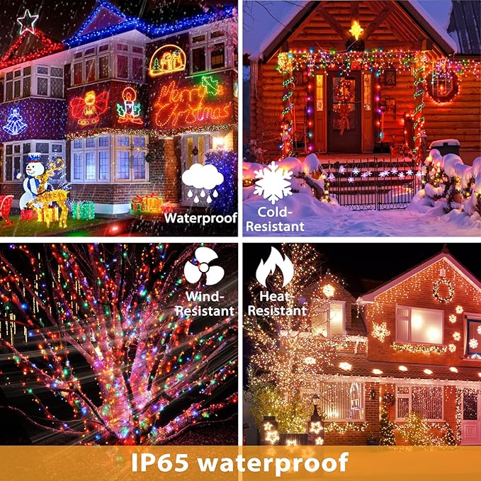 Solar String Lights Outdoor Waterproof, 2x56Ft 300LED 8 Modes Solar Powered Copper Fairy String Deck Twinkle Lights for Outside Christmas Party Yard Camping Holiday Decor 2Pack(Multicolor)