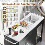 Happygrill 56" Outdoor Grill Table with Sink & Drainage, Heavy Duty Metal Grill Cart with Stainless Steel Top & Storage Cabinet, Outdoor Prep Table with Handles & Wheels for Patio, Garden & Backyard