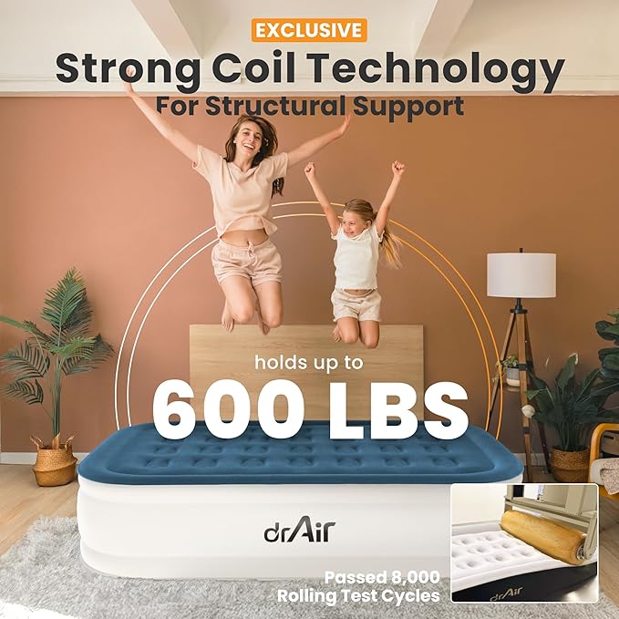Full Air Mattress with Built-in Pump, 18" Raised Blow Up Mattress, 600 lbs Max Honeycomb Air Bed, 48Hr Leak-Proof Test, 3min Inflatable Mattress for Home, Guests, Camping, Colchones inflables