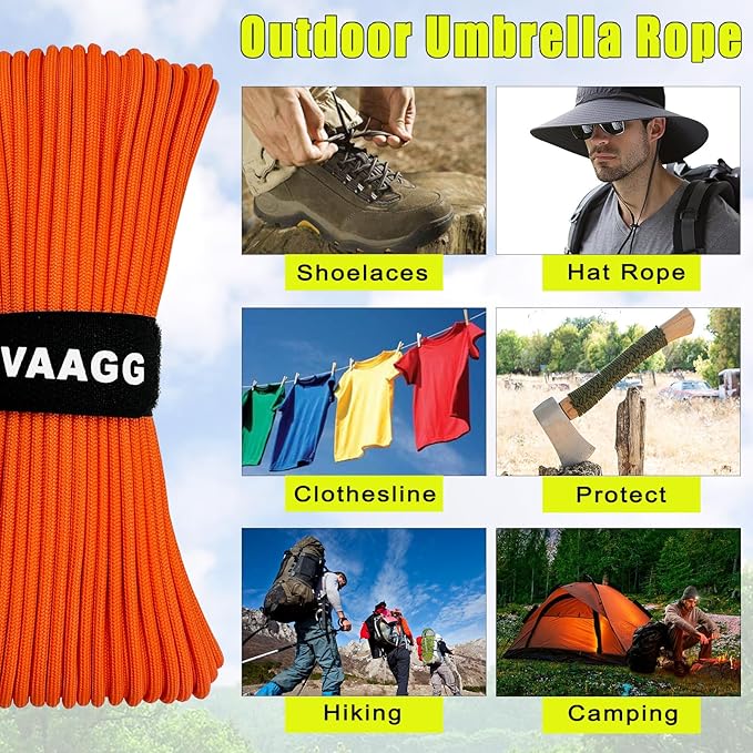 VVAAGG 1000 Orange Paracord100FT Utility Parachute Cord 4mm Nylon String12 Strand Nylon Camping Rope, Tent Rope, Clothsline Rope for Survival & Camping Gear