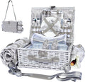 Picnic Basket for 2 with Blanket, Willow Picnic Basket Set with Shoulder Strap&Wine Pouch, Large Willow Hamper with Insulated Cooler for Outdoor, Camping, Beach, Couples, Wedding Gift