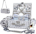 Picnic Basket for 2 with Blanket, Willow Picnic Basket Set with Shoulder Strap&Wine Pouch, Large Willow Hamper with Insulated Cooler for Outdoor, Camping, Beach, Couples, Wedding Gift