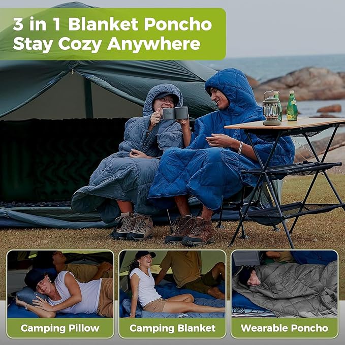 ATEPA Wearable Sleeping Bag, Recycled Warm Winter Camping Blanket Wearable Poncho for Outdoor, Stadium Sports Women Men