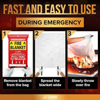 JJ CARE Fire Blanket for Home 40"x40" + 8 Hooks & 8 Gloves, Fire Suppression Blanket, Emergency Fire Blanket for People, Fire Blanket Kitchen, Emergency Use - White