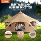 VEVOR Canvas Tent Bell, Yurt 4 Seasons for Camping with Stove Jack, Breathable Holds up to 4 People, Family Camping Outdoor Hunting Party