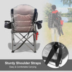 Northroad Oversized Camping Chair, Full Padded Outdoor Folding Chair Support 350 LBS, Heavy Duty Lawn Chair w/Cup Holder, Cooler Bag, Lumbar Support for Adult-Black