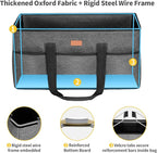 LHZK Stand Up Extra Large Utility Tote Bag with Lid, Utility Tote Bag with Metal Wire Frame and the Sides Rinforced, Reusable Grocery Bags Foldable, Beach Bag, Car Tote (Gray)