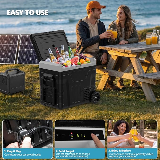 Kndko 12 Volt Car Refrigerator, 53 Quart (50L) Compressor Electric Cooler, Portable Car Fridge 12V/24V DC 100-240V AC, -4℉~68℉, 12v Fridge with Wheels & Baskets for Road Trip, Truck, Camping, Boat