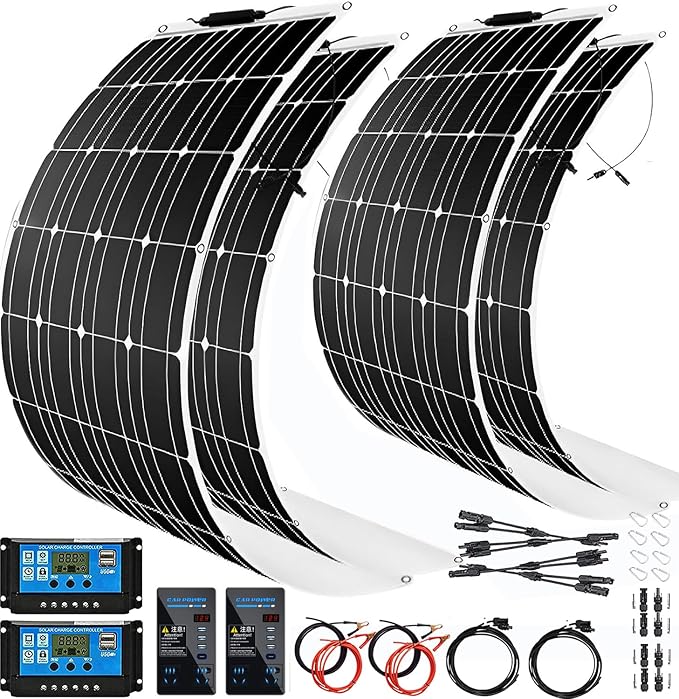 1600 Watt Solar Panel Kit, 4×400 Watt Flexible Solar Power Panel Photovoltaic Module with 40A Solar Charge Controller & Inverter Monocrystalline Solar Panel for Camping Off Grid Battery Charging Boat