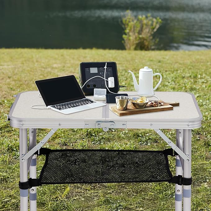 Tri-fold Folding Picnic Table,Outdoor Camping Table Lightweight Portable Aluminum Outdoor Table with Adjustable Heights with Carry Handle,for Outdoor Indoor Hiking Camp BBQ Beach (White, 2ft)