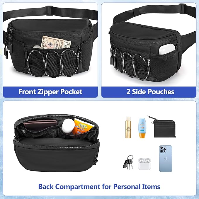 Fanny Pack Cooler, Insulated Waist Pack Snack Bag, Portable Hip Pack for Beach, Camping and Hiking, Black