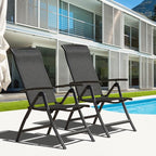 Domi Patio Outdoor Sling Chairs Set of 2, Folding Outdoor Reclining Camping Chairs with Armrest Adjustable High Backrest Portable Chair
