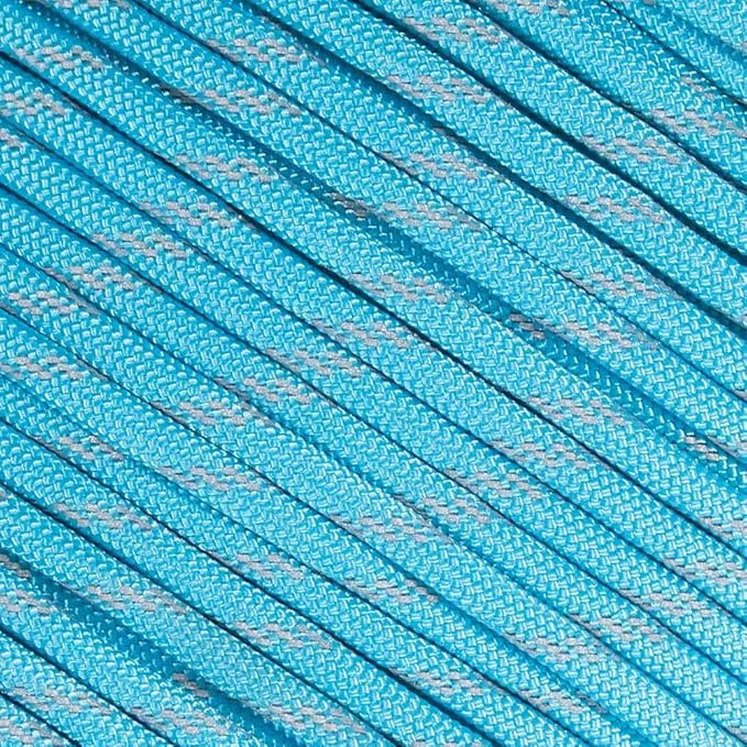 Fluorescent Reflective 550 Type III Guyline Tent Rope Camping Survival Cord High-Visibility Paracord (Reflective Neon Turquoise, 25 Feet)