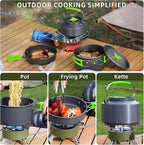 aiGear Camping Cooking Set Cookware Mess Kit with Storage Bag Pot Pan and Teapot Set Camping Accessories for Outdoor Camping Hiking Picnic Portable and Lightweight Aluminum Color Green,Black,Orange