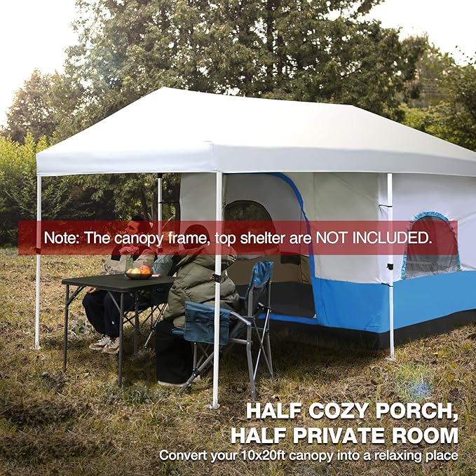 REDCAMP Canopy Camping Tent for Pop Up Canopy Tent, Inner Tent Converts Straight Leg 10'x10' or 10'x20' Canopy into Camping Tent, Fits 4-6 Person(Frame/Shelter NOT Included)