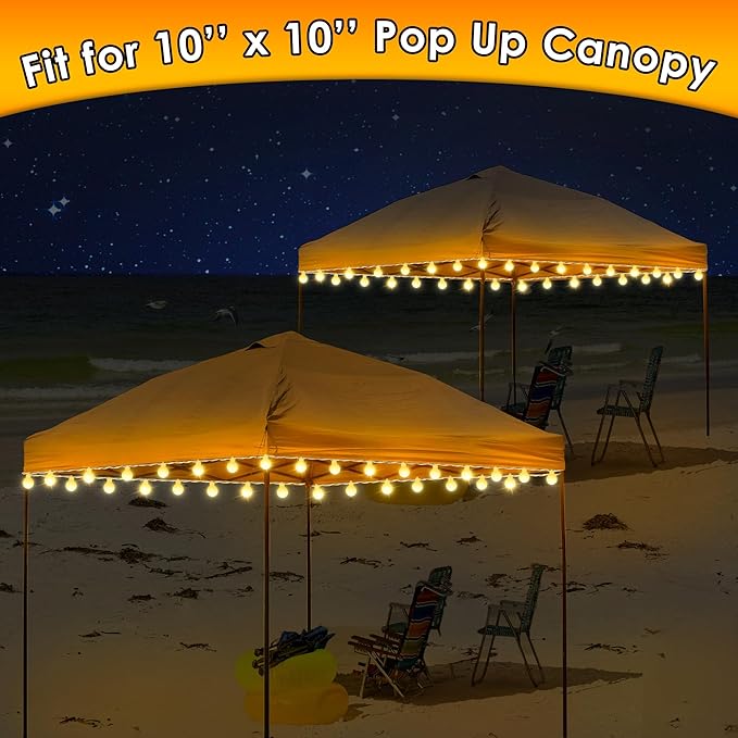 2 Pack LED Canopy Lights, 40ft 80LED Battery Powered Canopy Tent Lights Outdoor with 8 Modes, Warm White Canopy String Light for 10' x 10' Pop up Canopy Tent