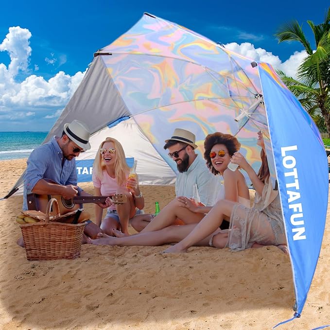 Beach Shelter Umbrella Premiere UPF 50+ Umbrella Shelter for Sun and Rain Protection for Adult (10-Foot,Blue Stripe)