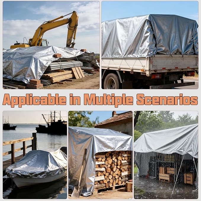 15 x 30 FT Waterproof Heavy Duty Tarp, 10 Mil Thick, Outdoor Furniture Covers, Plastic Insulated Tarpaulin for Camping Tent Roof Boat Patio Pool Cover, Large & Small Multi-Size Tarps, Silver/Brown