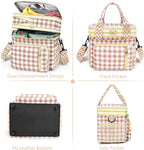 LOKASS Lunch Box for Women-16L-Insulated Lunch Bag Women, Expandable Double-layer Leakproof Cooler Bag with Upgrade Adjustable Shoulder Strap Ideal for Work/Travel/Picnics（Brown&White Check）