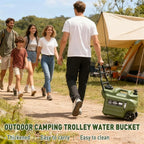 7.4 Gallon Water Jug, 28L Portable Water Container with Wheel & Pull Handl, Spigot, Cleaning Brush, Detachable Hose & Extra Lid, BPA-Free Camping Hydration Canteen, Outdoor Tank Storage PE - Green
