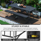 6 Foot Folding Bench, Portable Plastic Folding Bench Seat, Foldable Seat for Indoor Outdoor Picnic Camping Dining, Soccer Garden Multipurpose Entertaining Activities, White (Black, 1 Pack)