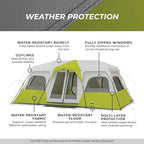 CORE Instant Cabin Tents | 6 Person / 9 Person / 10 Person / 12 Person Family Cabin Multi Room Pop Up Tents Car Camping | Included Storage Pockets for Camping Accessories