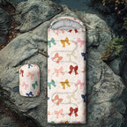 Colorful Bow Sleeping Bag, 3 Season Warm Cool Weather, Hand Drawn Bow Camping Sleeping Bag for Adult, Cute Bowknot Camping Backpacking for Outdoor Traveling Hiking Hunting Gear Equipment