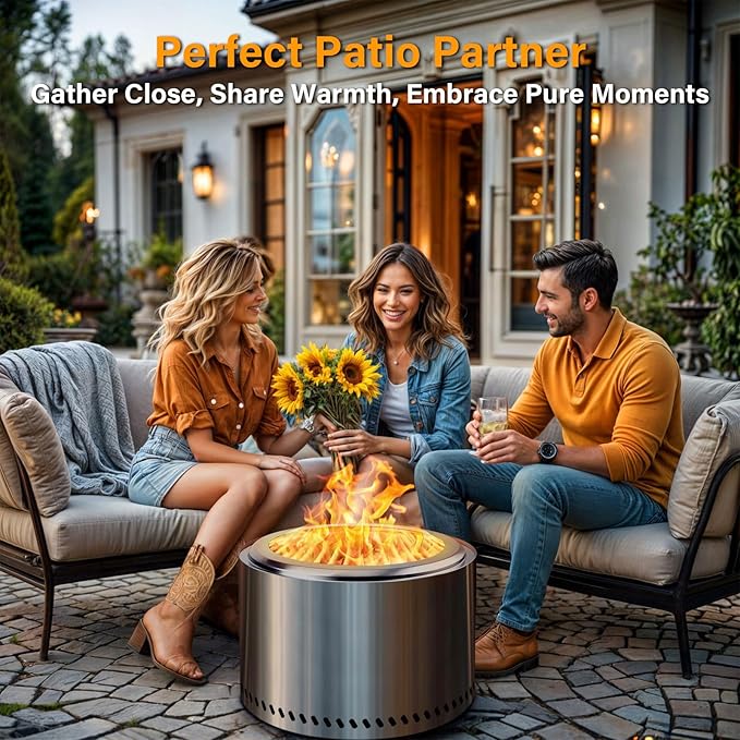 HGD 20 Inch Smokeless Fire Pit Outdoor, Stainless Steel Wood Burning Firepit with Secondary Combustion, Backyard Patio Stove for Garden, BBQ & Bonfire