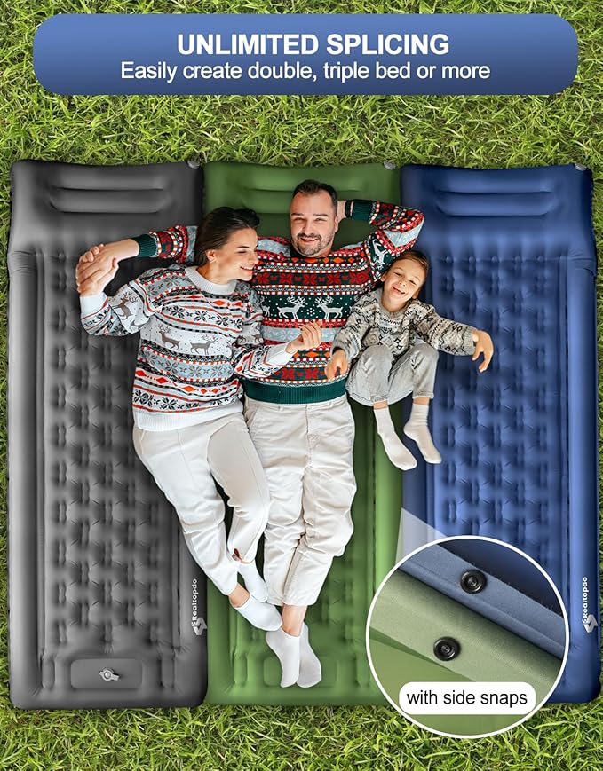 Extra Thick 5 Inch Sleeping Pad - Self Inflating Sleeping Pad with Pillow, Camping Mattress Pad with Foot Pump, Sleeping Pad Mat for Backpacking, Hiking, Traveling (Blue)