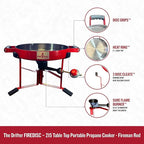 FIREDISC 215 Limited Edition Ultra Portable Tabletop Propane Cooker in Fireman Red TCGFD215R, 16.5-in. Plow Disc Camping Stove is an Ideal Portable Stove, Tailgate Grill, or Propane Outdoor Cooking