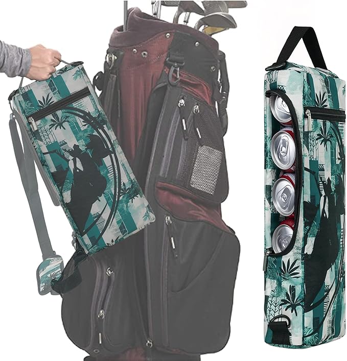 Golf Cooler Bag Plus Ice Pack Soft Sided Insulated Cooler Bag- Holds 6 Pack of Cans or 2 Wine Bottles - Grey Camo Golf Beer Sleeve Black Fits Discreetly in Golf Bags