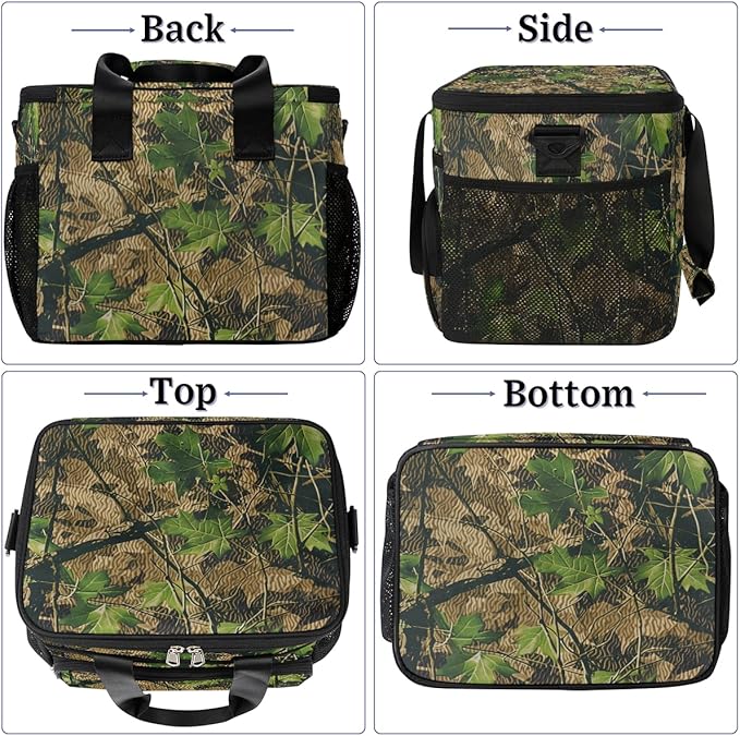 Leakproof Reusable Insulated Cooler Lunch Bag Camouflage Forest Tree Pattern Picnic Lunch Box for Women Men Cooler Tote Office Work Camping Beach 24 Can 15L