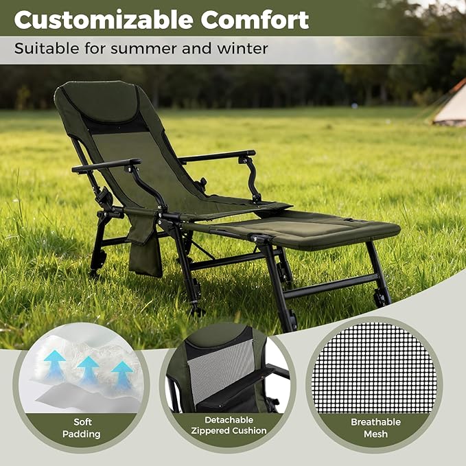 Goplus Oversized Foldable Fishing Chair for Adults, 2 Pack Heavy Duty All-Terrain Camping Chair with Detachable Footrest, Padded High-Back, Adjustable Feet, Portable Recliner for Outdoor Patio Beach