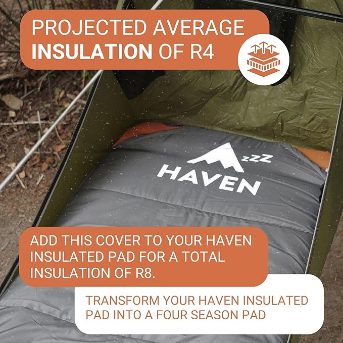 Haven Insulated Pad Cover - Hammock Accessories for Insulated Hammock Pad - Camping Hammock Sleeping Pad Accessories - Second Gen (Standard Size)(Pad Not Included) (Standard Size 78L x 24W)