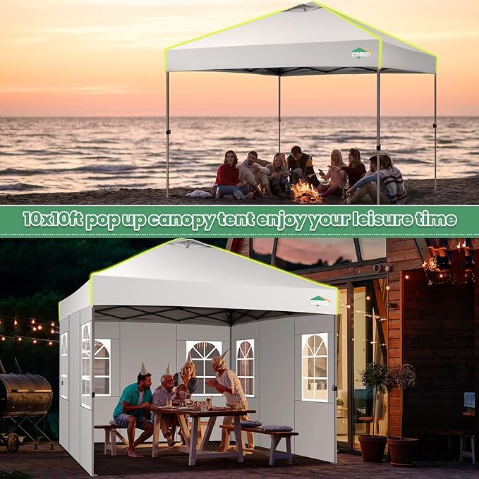 COBIZI 10x10 Pop Up Canopy Tent with 4 Removable Sidewalls, One Push Party Tent Outdoor Waterproof Event Canopy with Air Vent for Parties Commercial Wedding, 3 Height, Carry Bag, Sandbag, White
