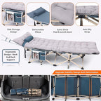 Nice C Camping Cots with Cushion, Camping Cots with Mattress, for Adults, Folding Cot, with Pillow, Carry Bag & Storage Pocket, Extra Wide Sturdy, Holds Up to 500 Lbs (1, Mattress Grey)