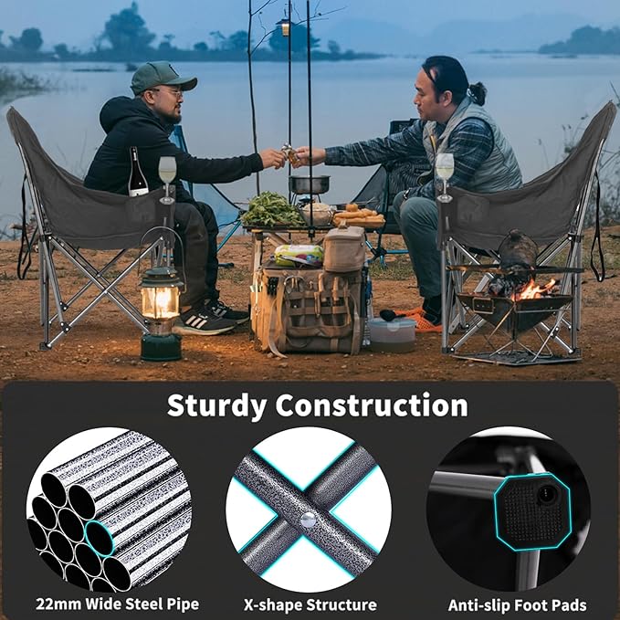 Oversized Camping Chairs for Adults Heavy Duty Padded Portable Lawn Chairs Outdoor Folding Chairs XL Camp Chairs with Cup Holder Suproot 500 lbs, Gray Plaid