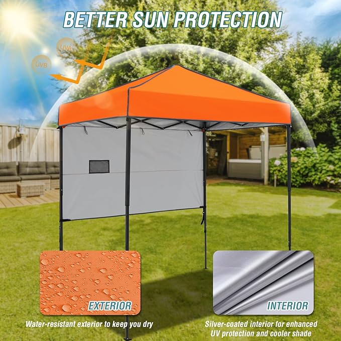 EAGLE PEAK 6x4 Instant Pop Up Canopy Tent with 1 Half Wall Panel, Straight Leg Sun Shelter, Portable Canopy with Carry Bag for Camping, Beach & Sports, Orange