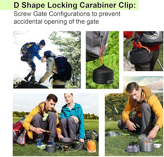 Camping Pans and Pots Kit, Portable Outdoor Cookware, Tea Kettle Bowl Tableware Set with Mesh for Trekking, Hiking, Backpacking, Picnic, for 2-3 Person (Cookware Set)