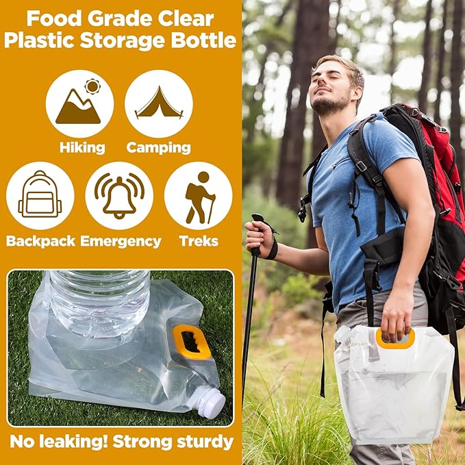 20 Pcs 1.3 Gallon Foldable Water Storage Bag, Clear Premium BPA Free Food Grade Container, Foldable Freezable No-Leak Pouch for Outdoor Sport Camping Hiking Backpack Emergency