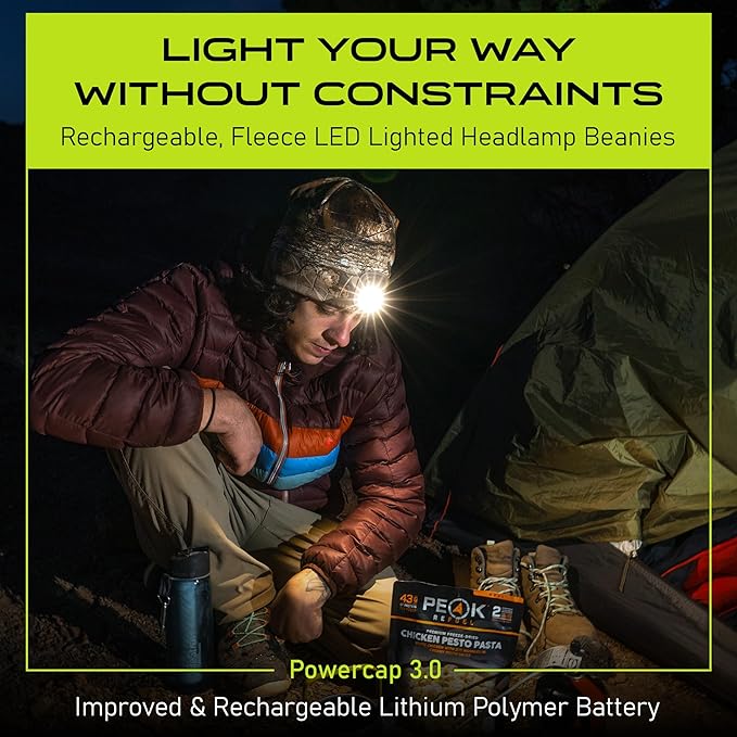 POWERCAP LED Hat Light 150 Lumens Rechargeable Fleece Beanie with Bright Built-in Headlamp Waterproof LED Warm One Size Cap