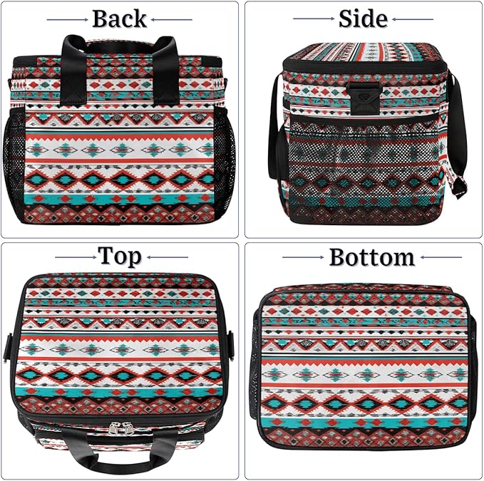 Leakproof Reusable Insulated Cooler Lunch Bag Ethnic Aztec Geometric Picnic Lunch Box for Women Men Cooler Tote Office Work Camping Beach 24 Can 15L