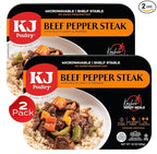 KJ Poultry Kosher Ready Meals - Beef Pepper Steak & Rice, MRE Meat Meals Ready to Eat (2 Pack) Prepared Entree Fully Cooked, Shelf Stable Microwave Dinner Travel, Military, Camping, Emergency Survival