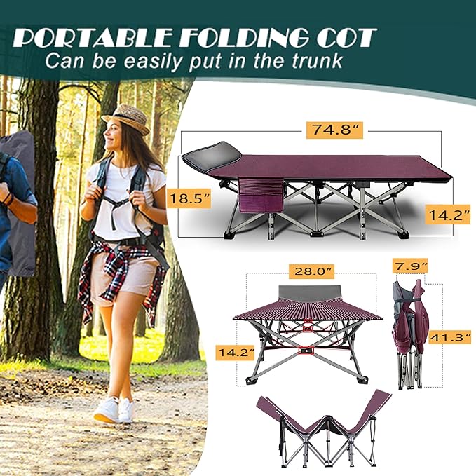 ABORON Heavy-Duty Folding Guest Bed for Adults, 500lb Capacity, Portable Extra Cot with 1244D Double Layer, Ideal for Indoor Guest Stays & Temporary Home Use