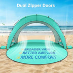 Beach Tent Sun Shelter, Beach Shade Tent with UPF50+ UV Protection, Sun Shelter for 1-6 Person, Beaches Shade with 2 Zippered Doors, Portable Tents for Camping Fishing, Green